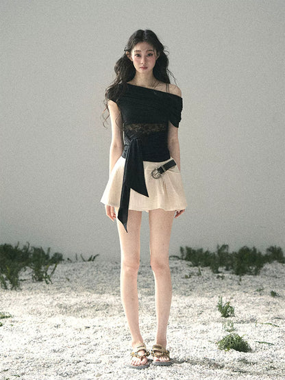Off-Shoulder Lace Tie Top