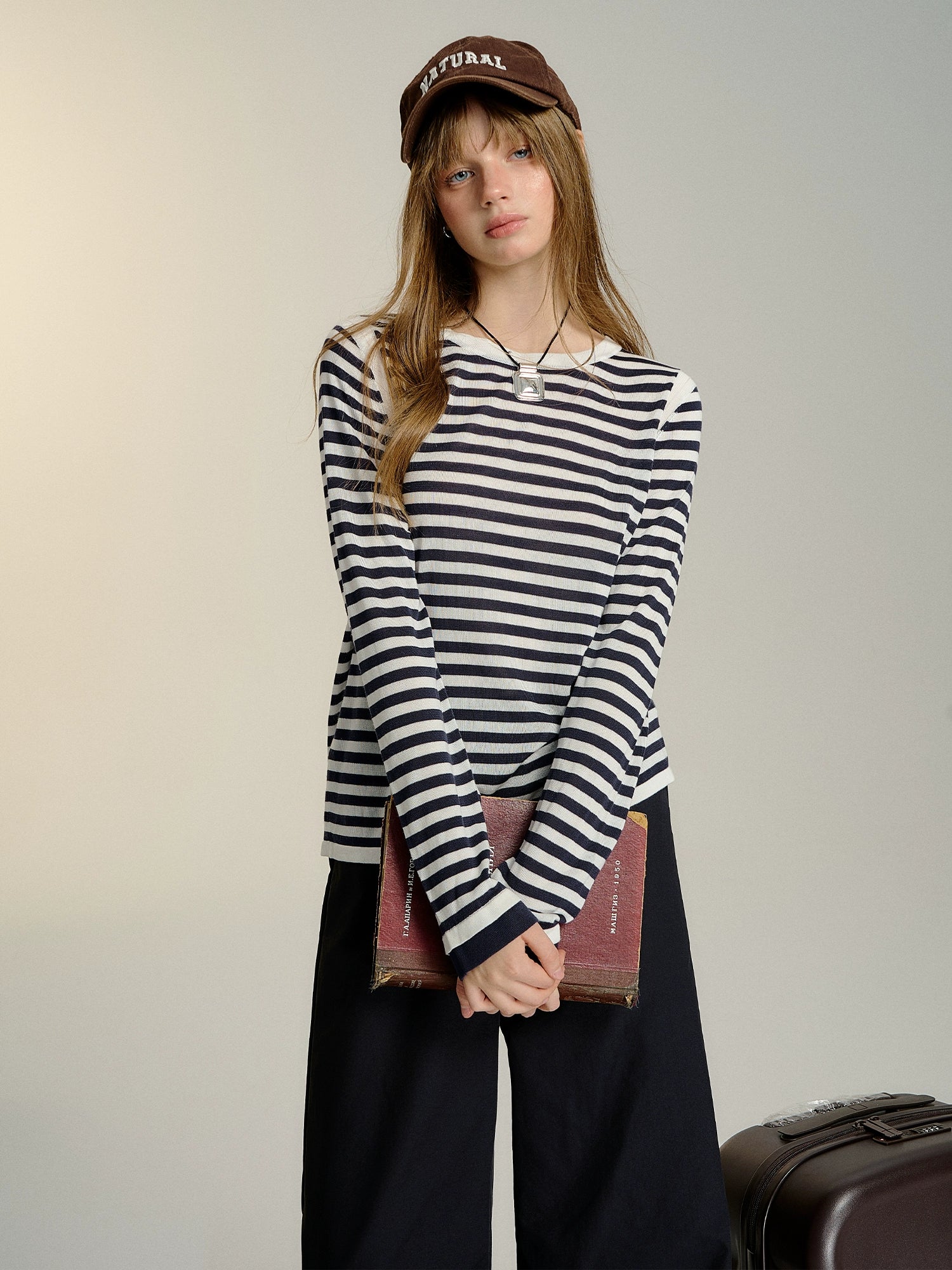 Black &amp; White Striped Long-sleeve Knit Top