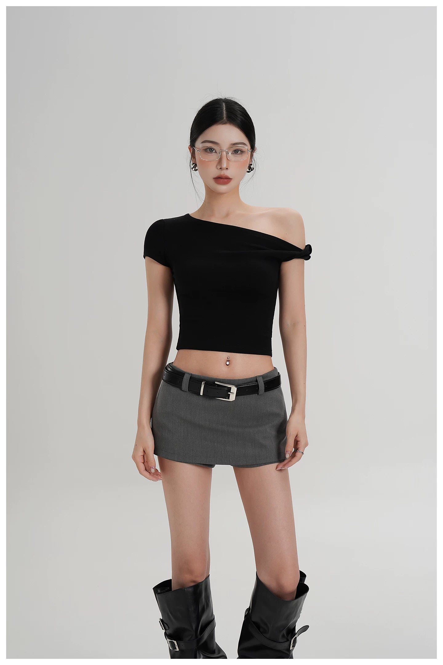 Asymmetric Off-Shoulder Cropped Tee