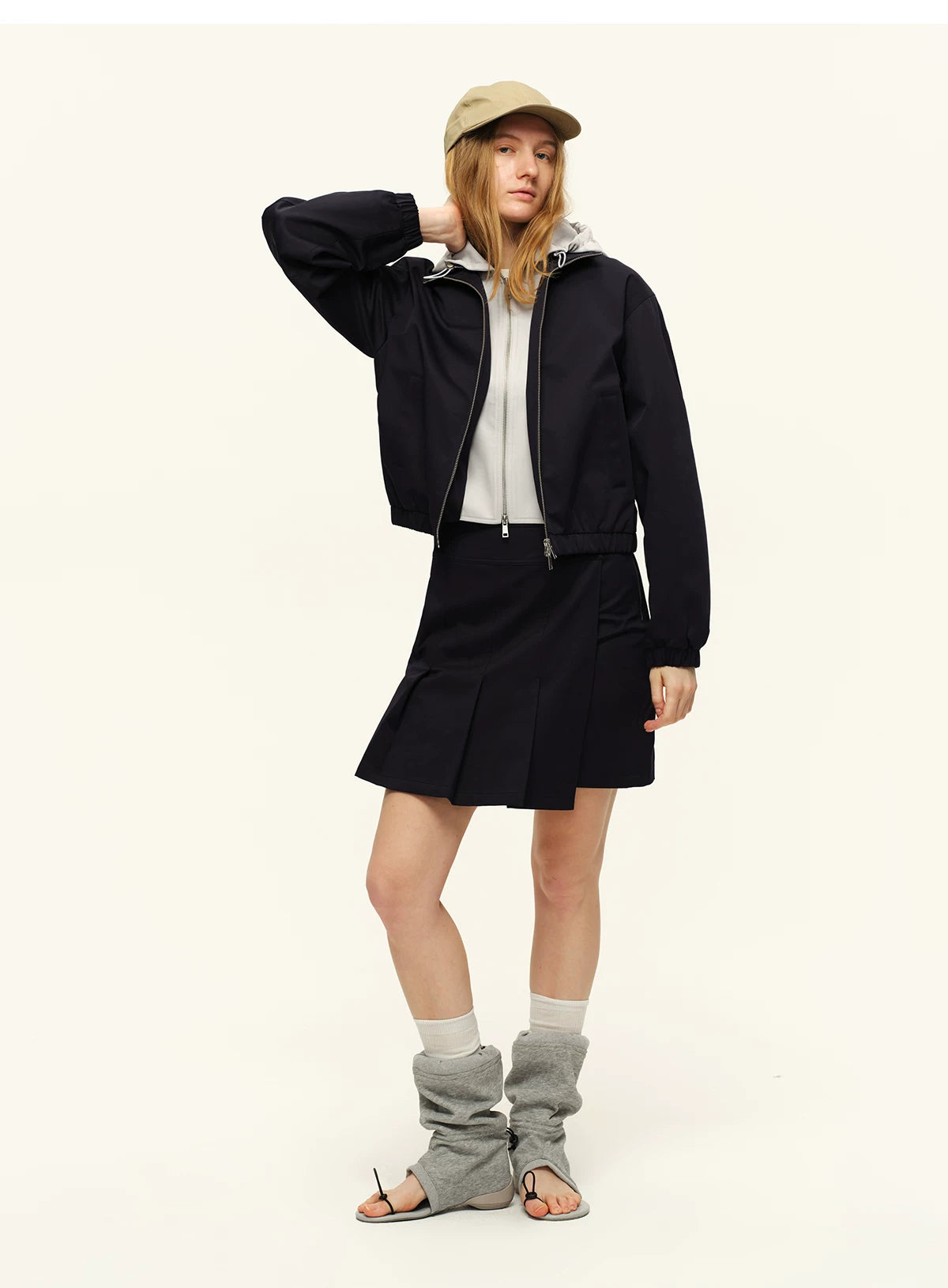 Side-Zip Layered-Effect Pleated Mini Skirt