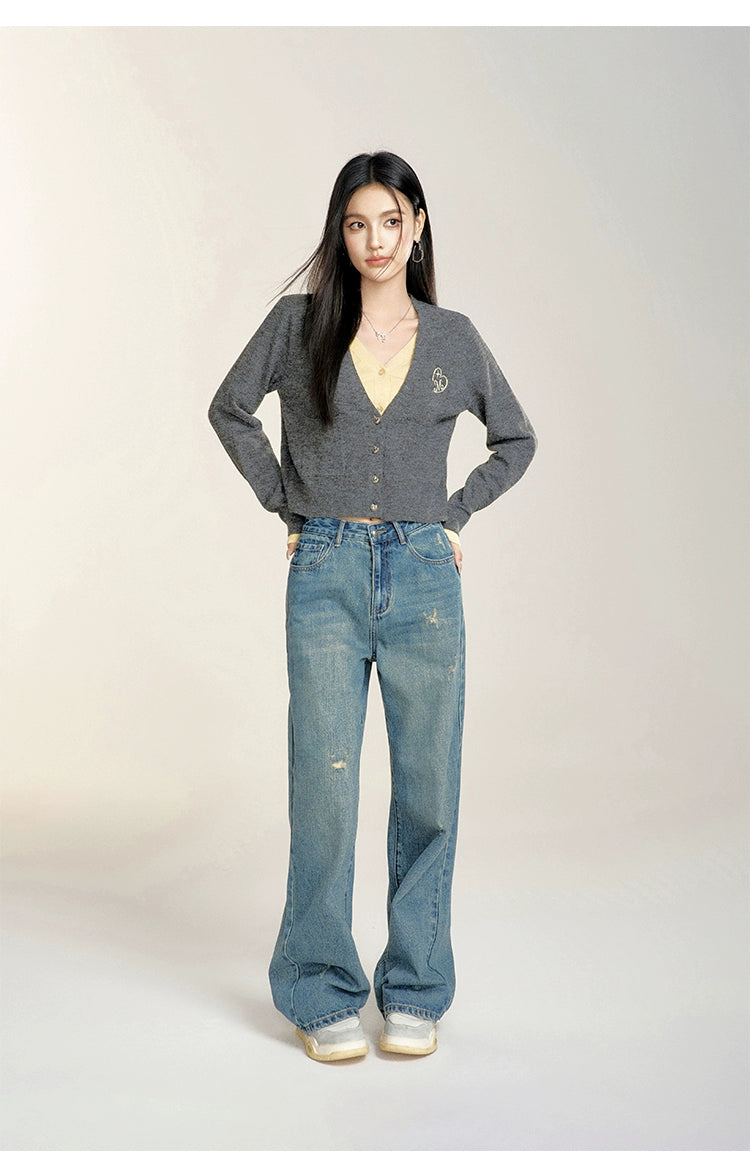 Blue High-waisted Wide-leg Jeans