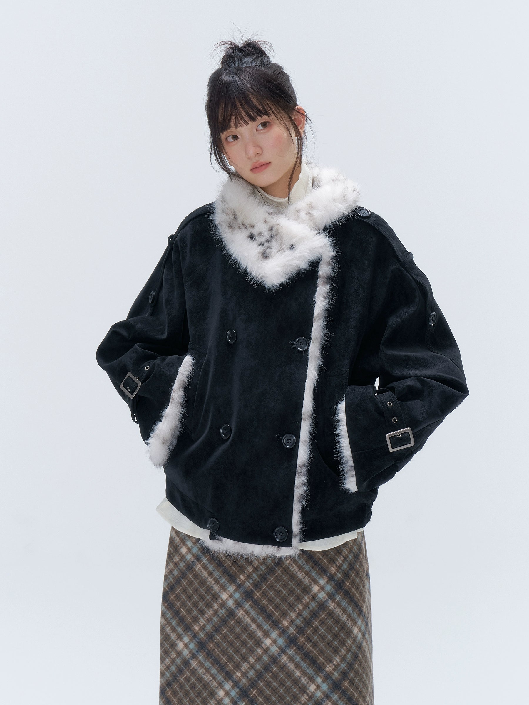 Faux Fur Leopard-Panel Parka Jacket