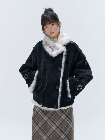 Faux Fur Leopard-Panel Parka Jacket