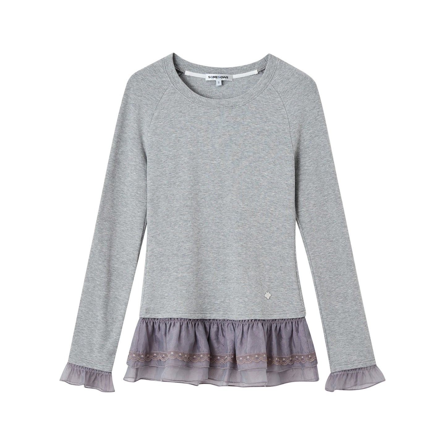 Double-Layer Ruffle Raglan Sleeve Fleece T-Shirt