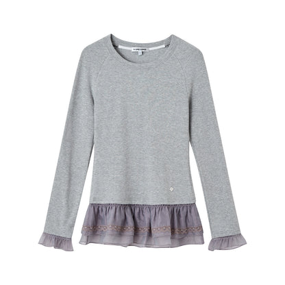 Double-Layer Ruffle Raglan Sleeve Fleece T-Shirt