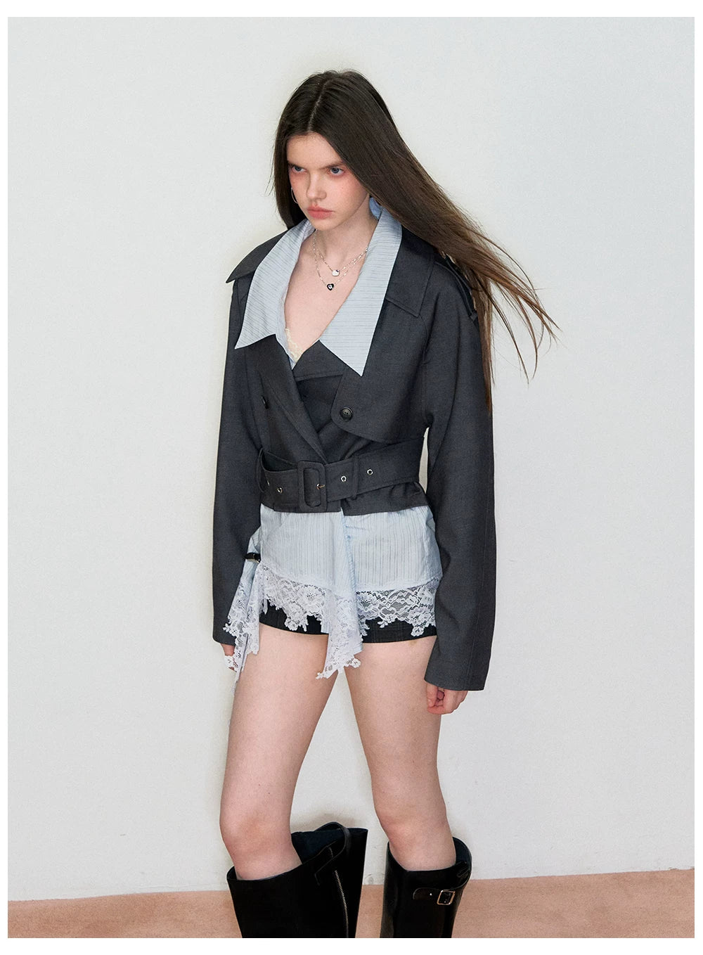 Double-Waist Checkered Tailored Shorts