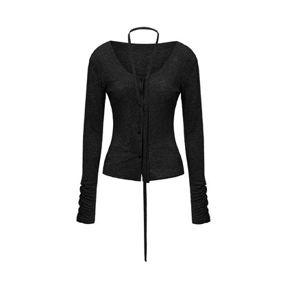 Wool Neck-Wrap Base Layer Cardigan