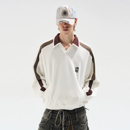 Contrast Panel Embroidered Polo Sweatshirt