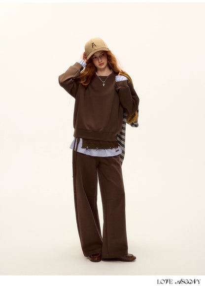 Patchwork Sweatshirt &amp; Curved-Hem Knit Pants Set