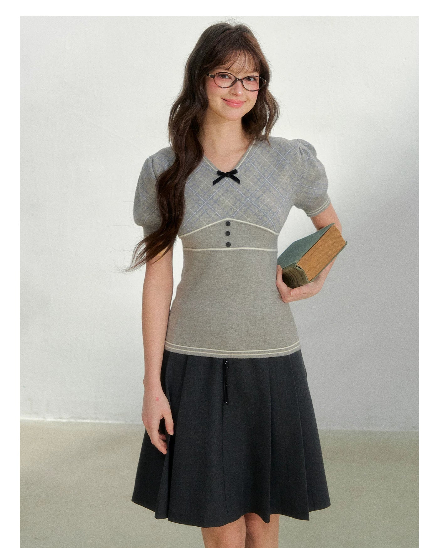 Vintage Preppy Plaid Knit Short Sleeve Tee