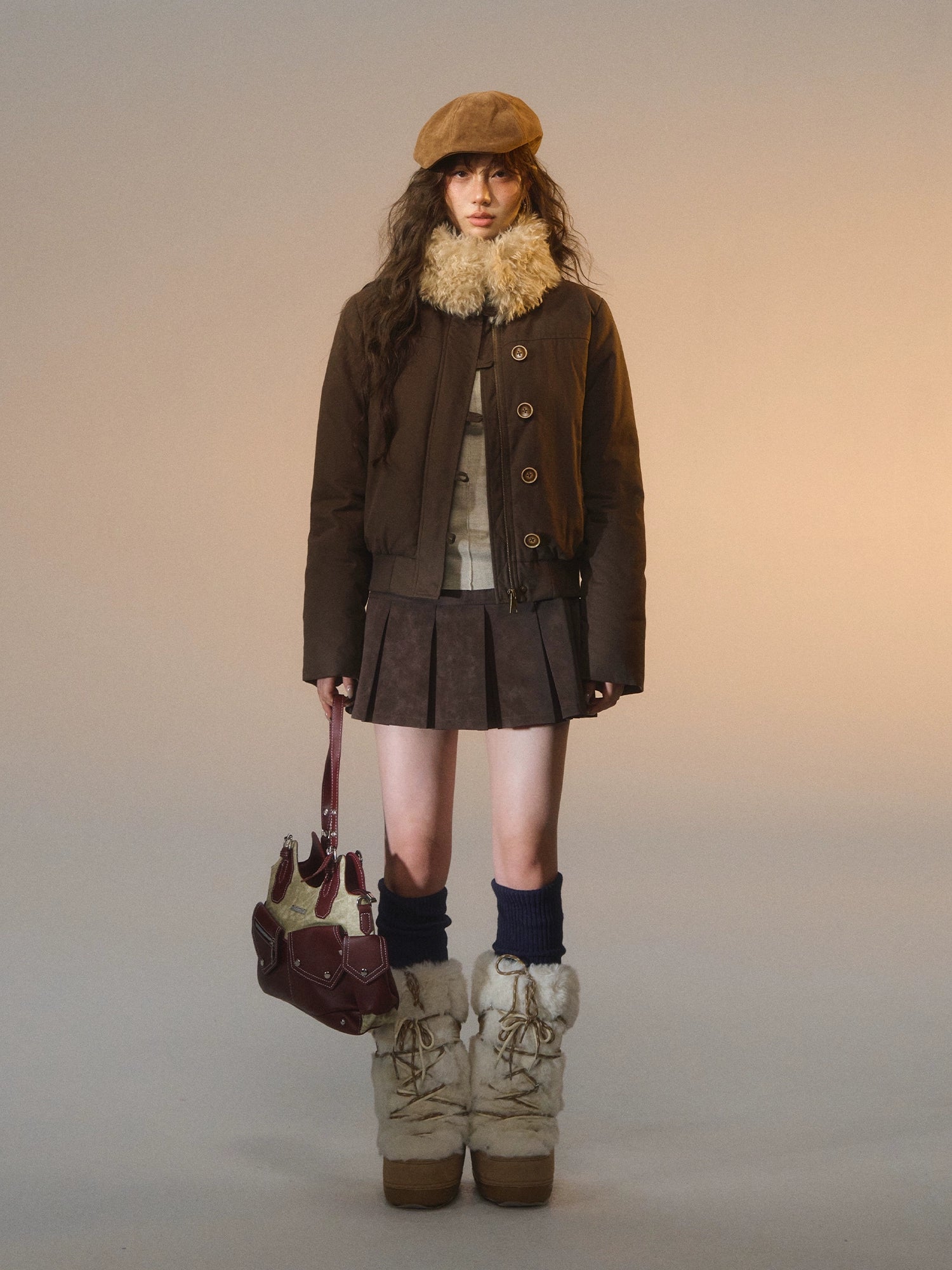 Detachable Fur-Collar Fitted Down Jacket