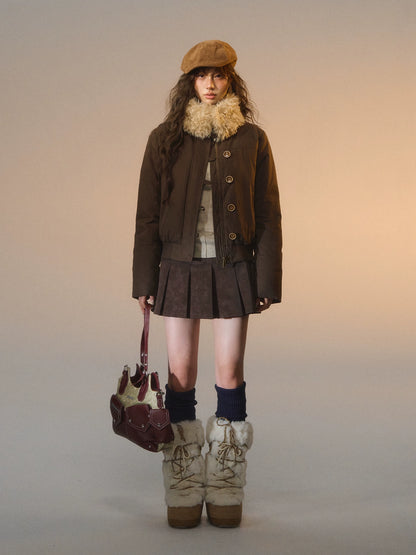 Detachable Fur-Collar Fitted Down Jacket