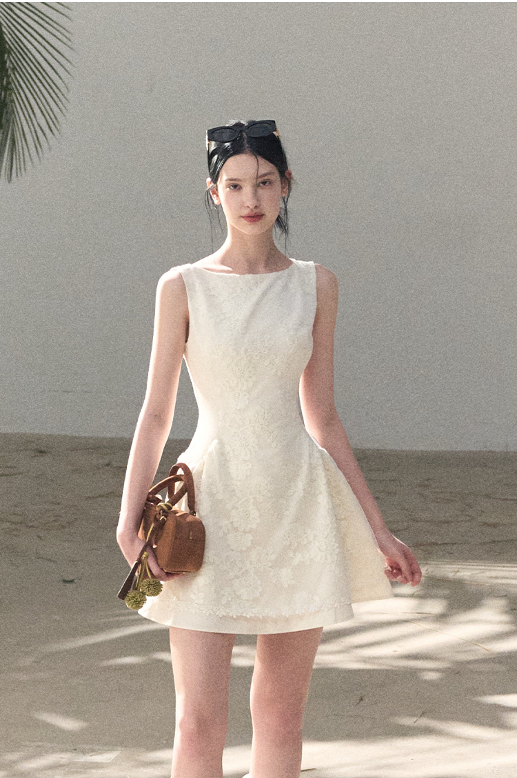 Wool-Blend Waist-Cinched Fitted Dress