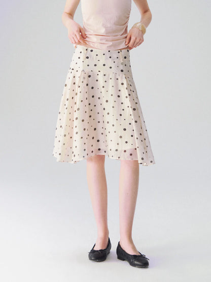 Lyocell Polka Dot Midi Skirt
