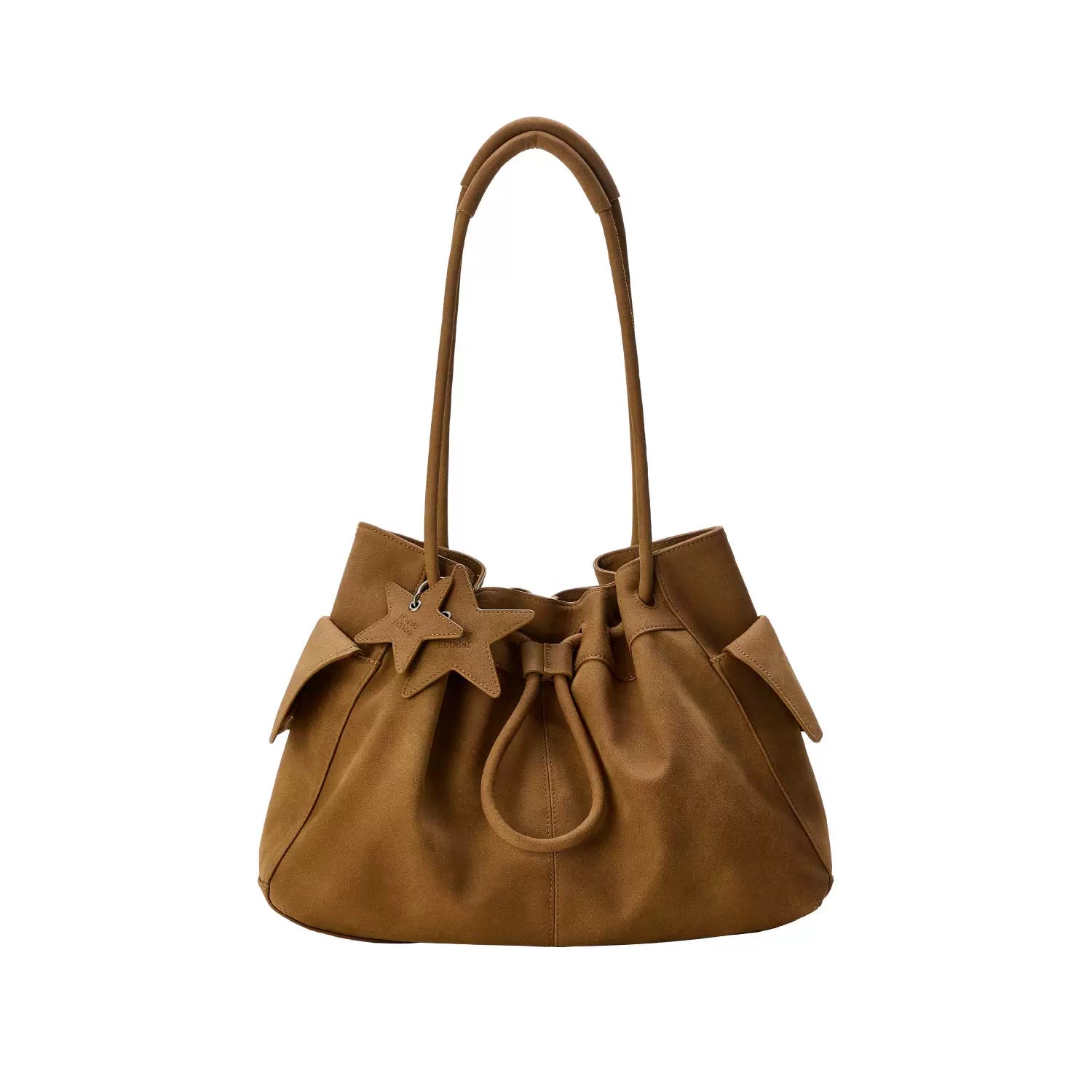 Pebbled Leather Drawstring Cloud Shoulder Bag ECODAY