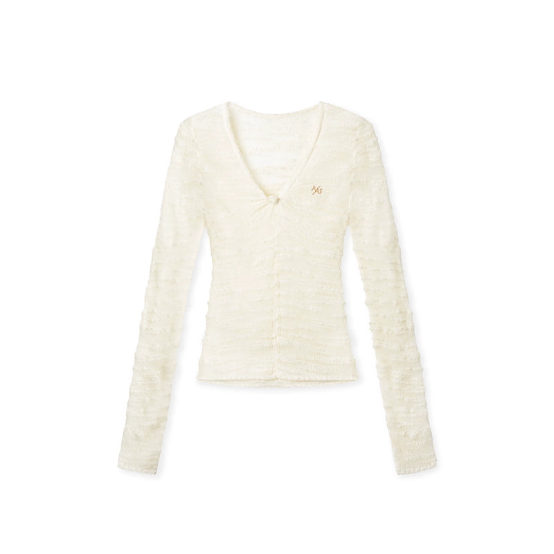 Florence 100% Wool Semi-Sheer Fitted V-Neck