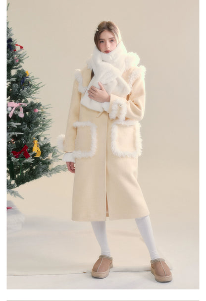 Cream Yellow Long Woolen Coat - CHINASQUAD