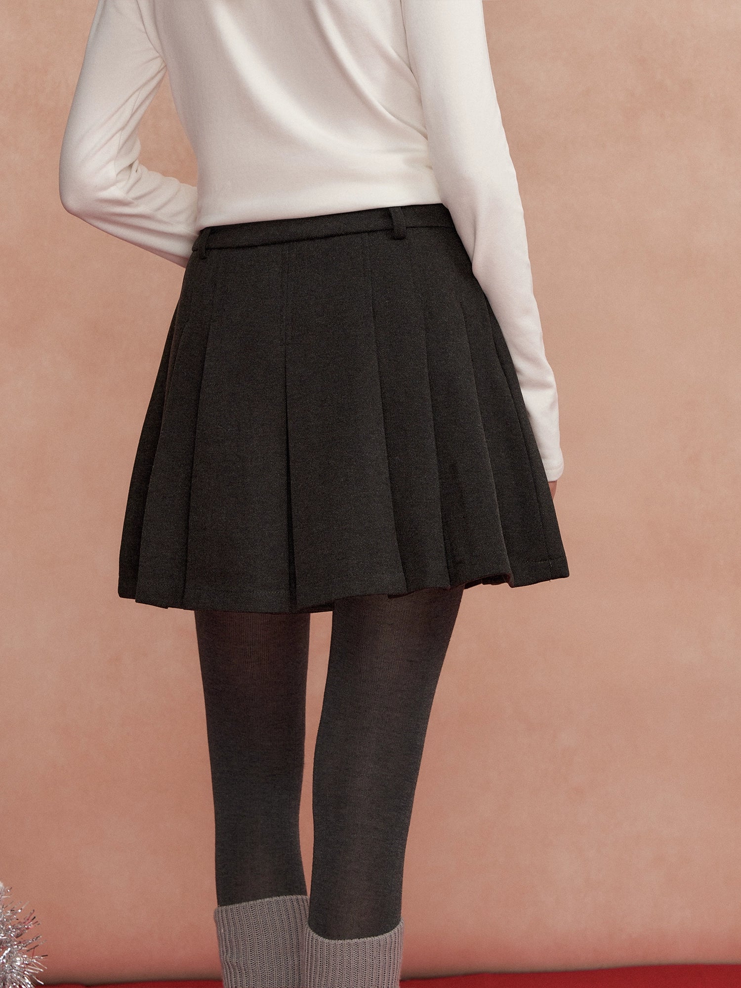 Wool Blend Pleated Skirt