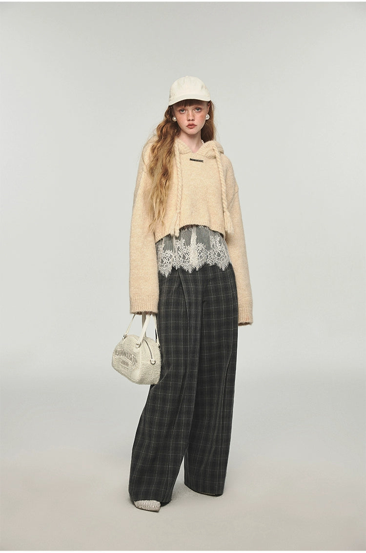 Plaid Woolen Wide-leg Pants - CHINASQUAD