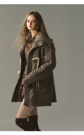 Khaki & Black Horn Button Knit Cardigan - CHINASQUAD