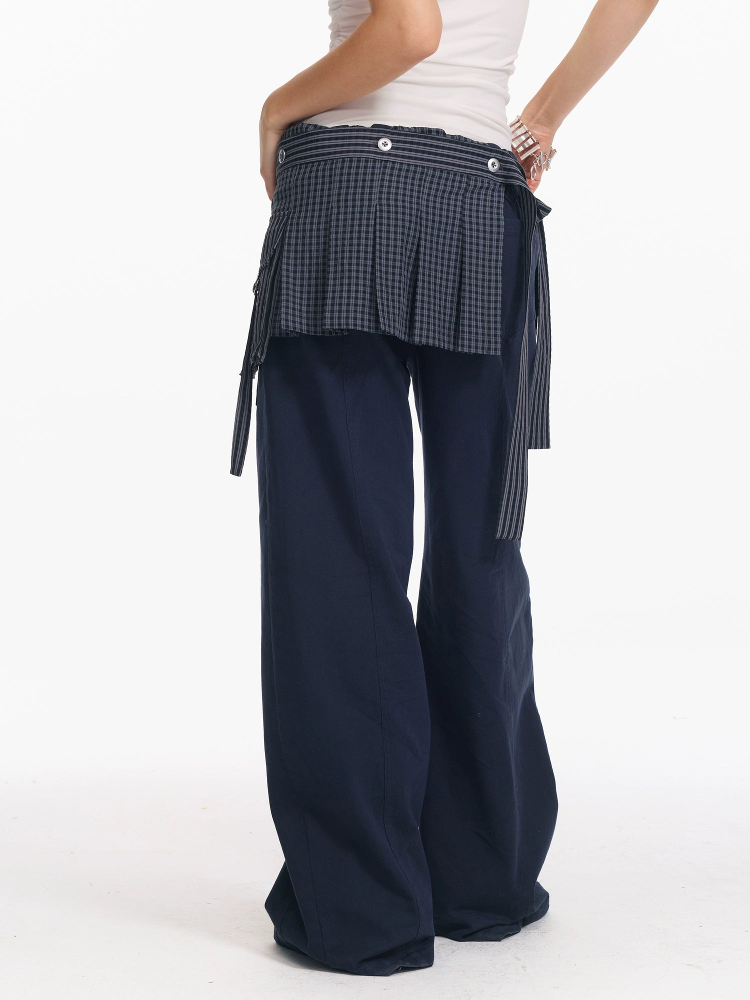 Plaid Overlay Tie Skirt