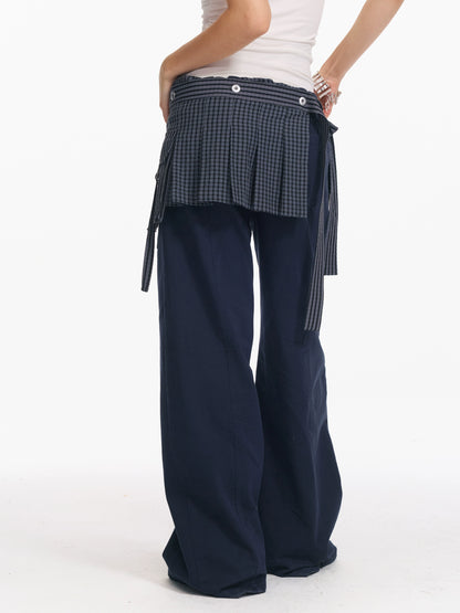 Plaid Overlay Tie Skirt
