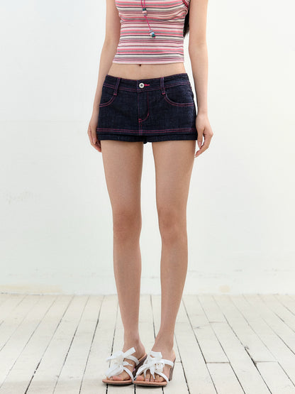 Faux Two-piece Slim-fit Color-blocking Shorts