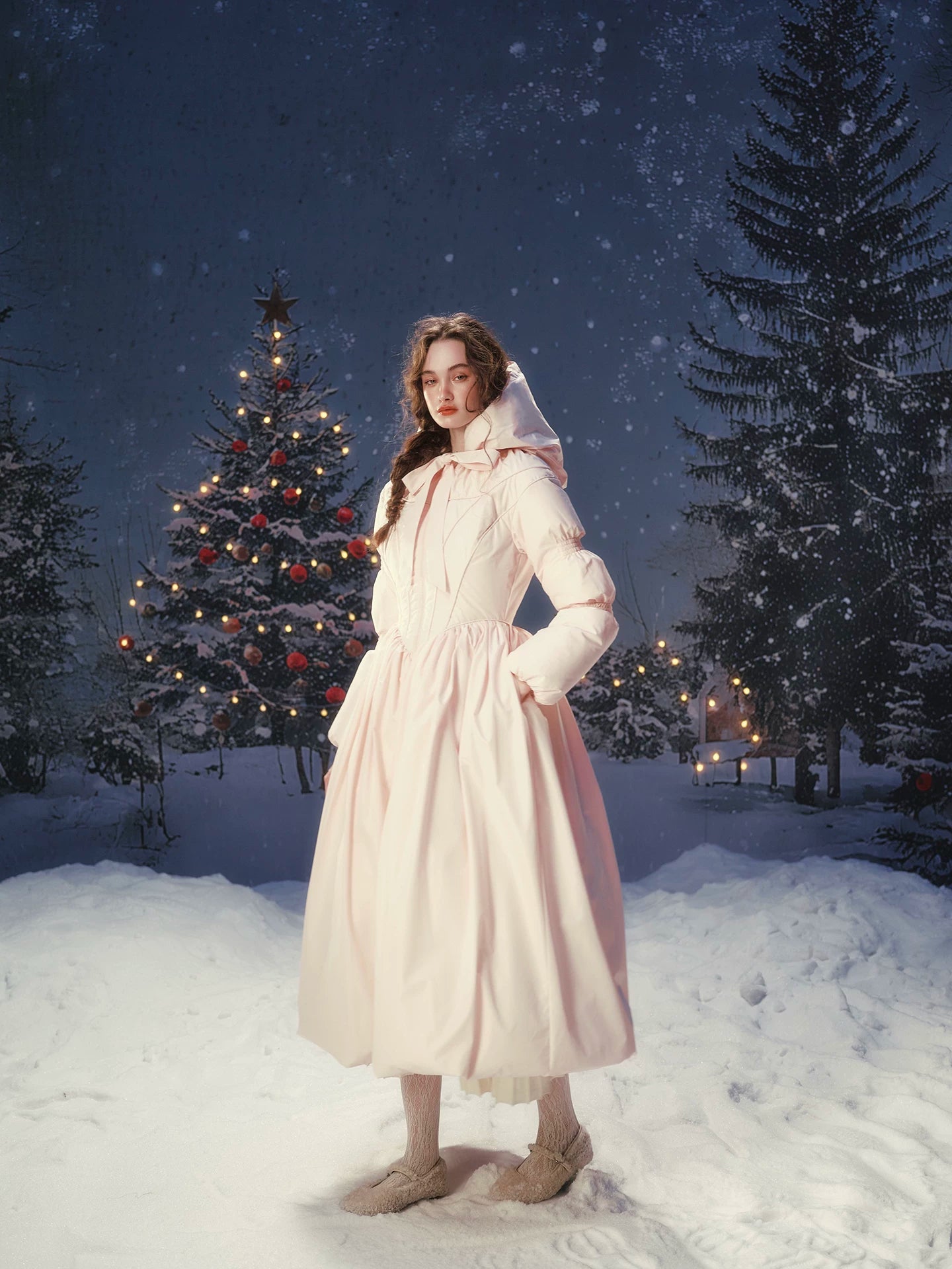 French Pink Tailored Long Down Coat