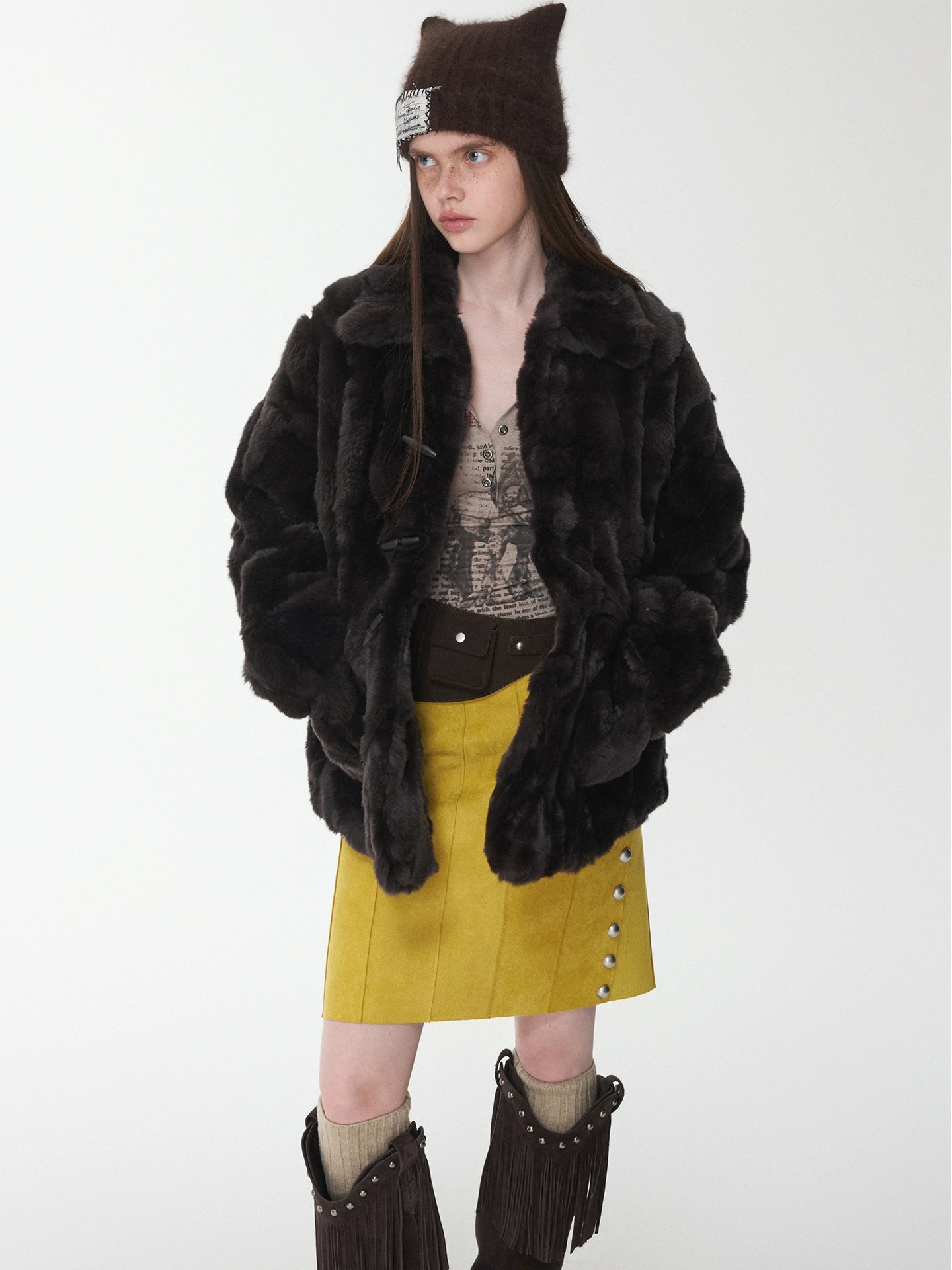 Heavycrafted Rex Rabbit Fur Panel Shirt Jacket