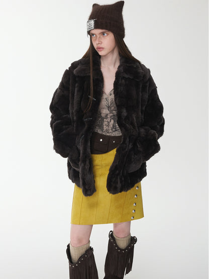 Heavycrafted Rex Rabbit Fur Panel Shirt Jacket
