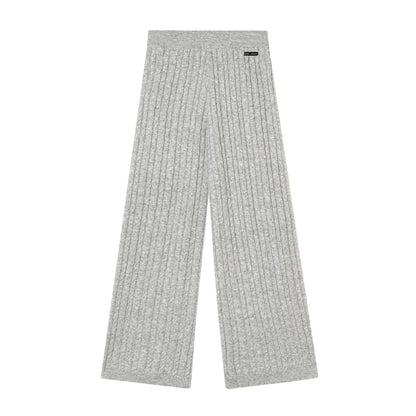 Wool Blend Cable-Knit Hoodie &amp; Wide-Leg Pants Set