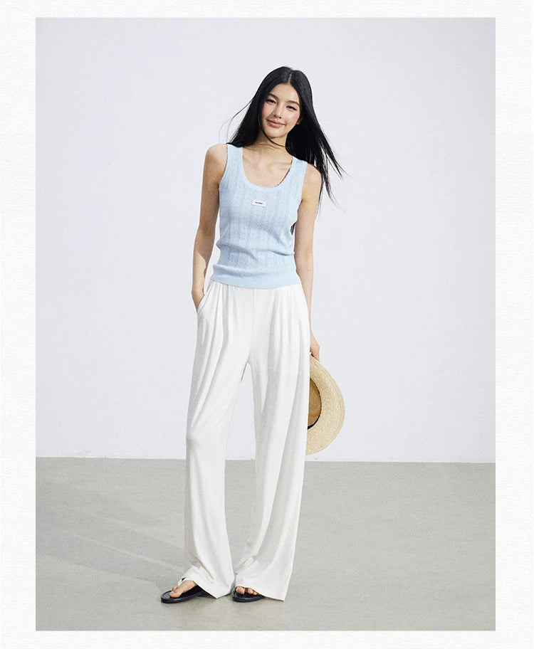 Lace Trim Textured Ice Silk Tank Top