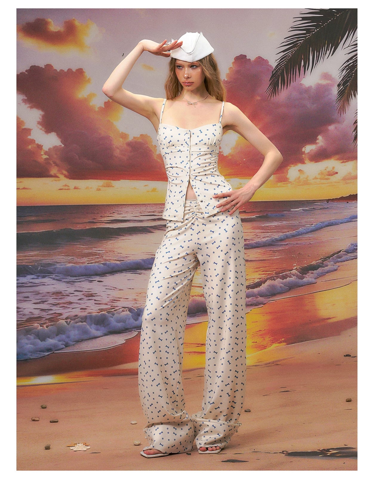 Printed Strapless Camisole Top &amp; Straight-Leg Pants Set