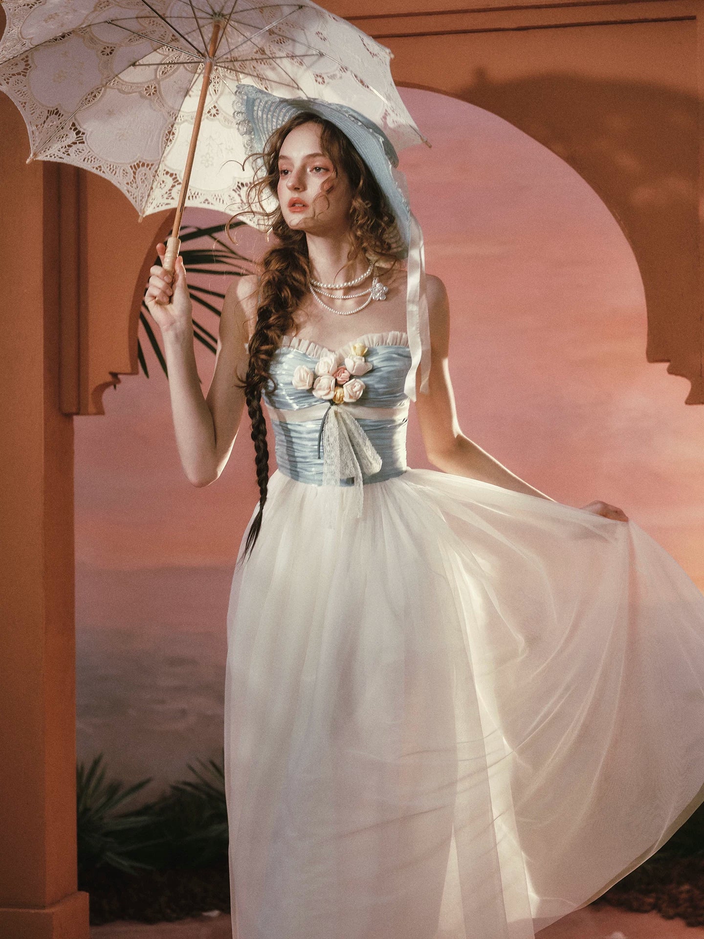 Sunset Bouquet Satin Tulle Maxi Dress
