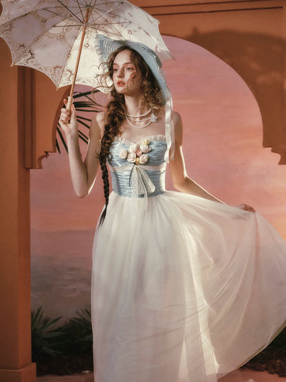 Sunset Bouquet Satin Tulle Maxi Dress