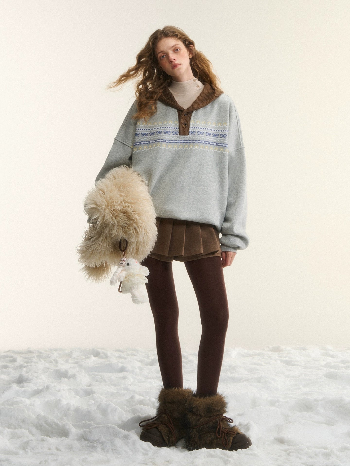 Contrast Patchwork Hooded Fleece Sweatshirt