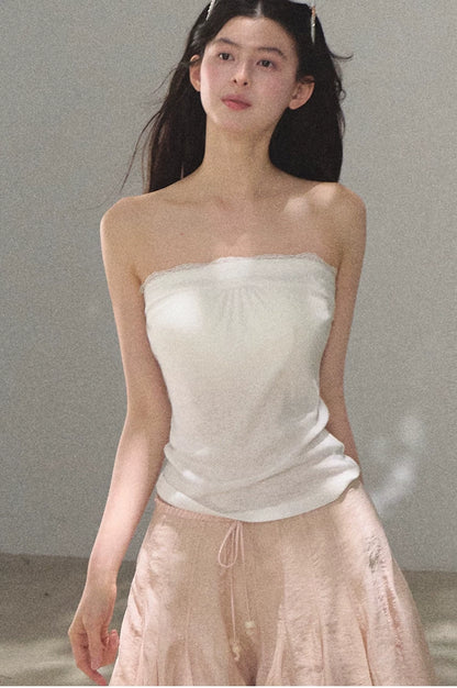 Linen Lace Trim Off-Shoulder Bandeau