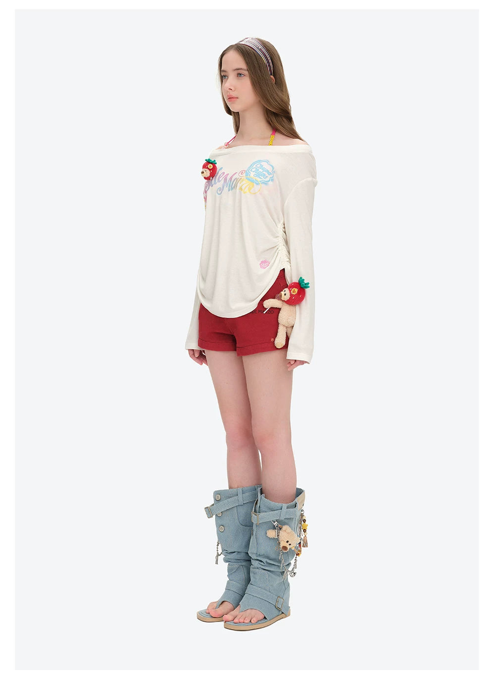 Asymmetric Shoulder Long Sleeve Top Set