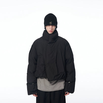 B7 Pleated Logo Printed Cropped Puffer Jacket