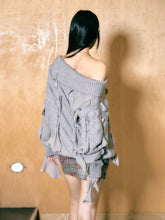 Grey Chiffon Ribbon Knitted Sweater - CHINASQUAD