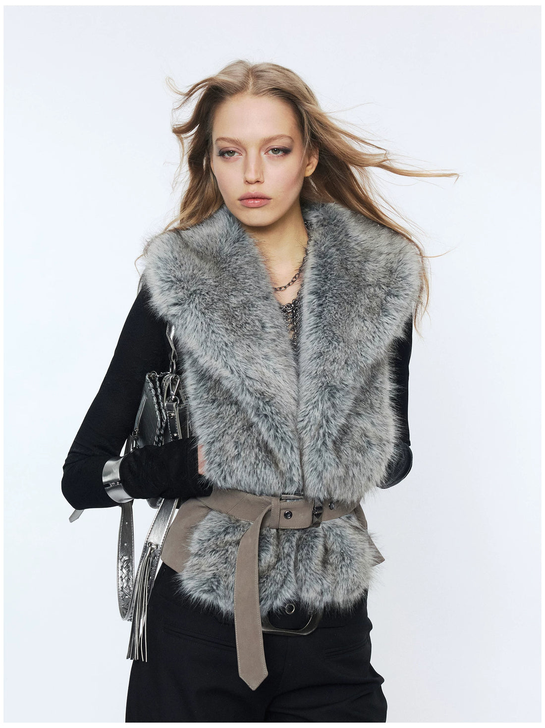 Faux Buckle Detail Suede Punk Vest