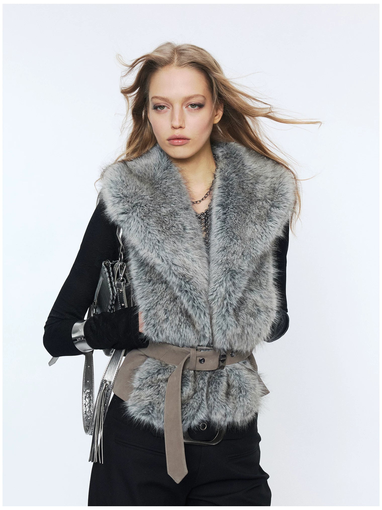 Faux Buckle Detail Suede Punk Vest