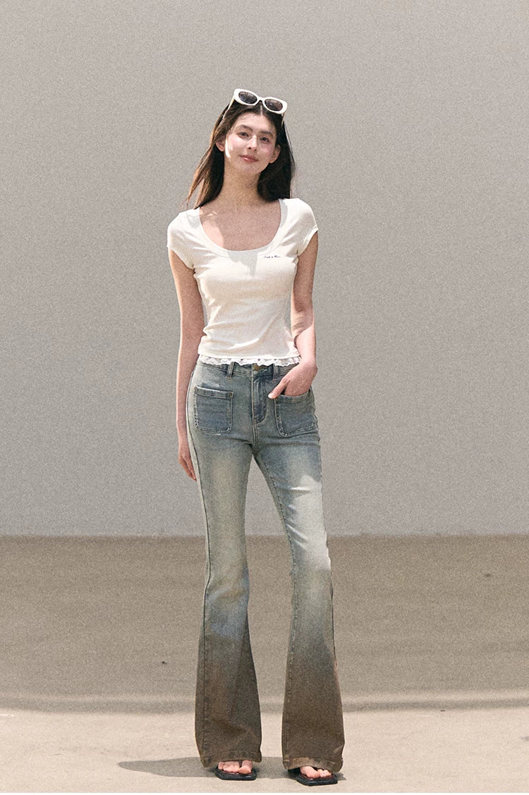 Valley Fog Vintage Washed Flared Jeans