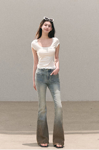 Valley Fog Vintage Washed Flared Jeans