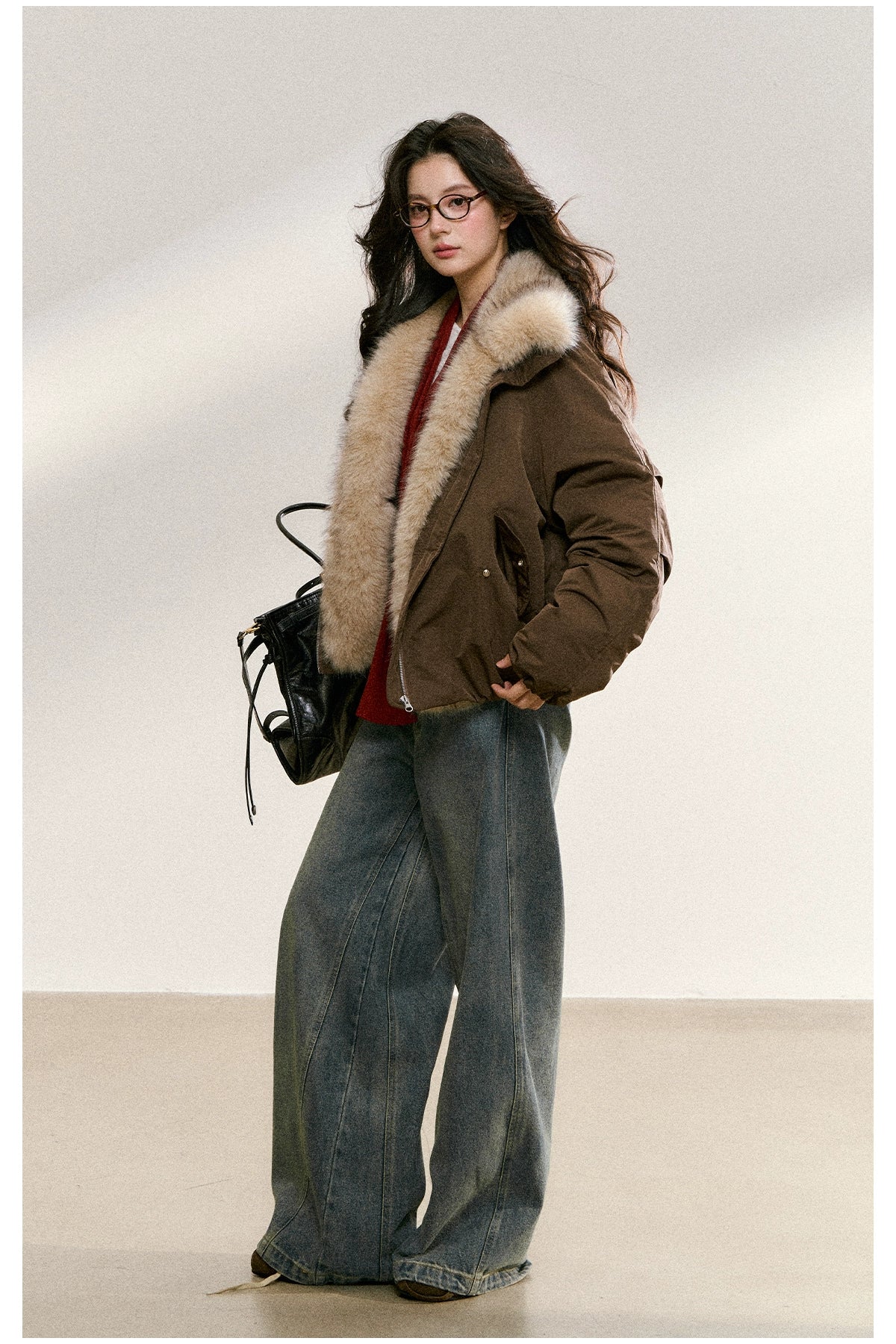 Two-Tone Faux Fur Collar Padded Jacket