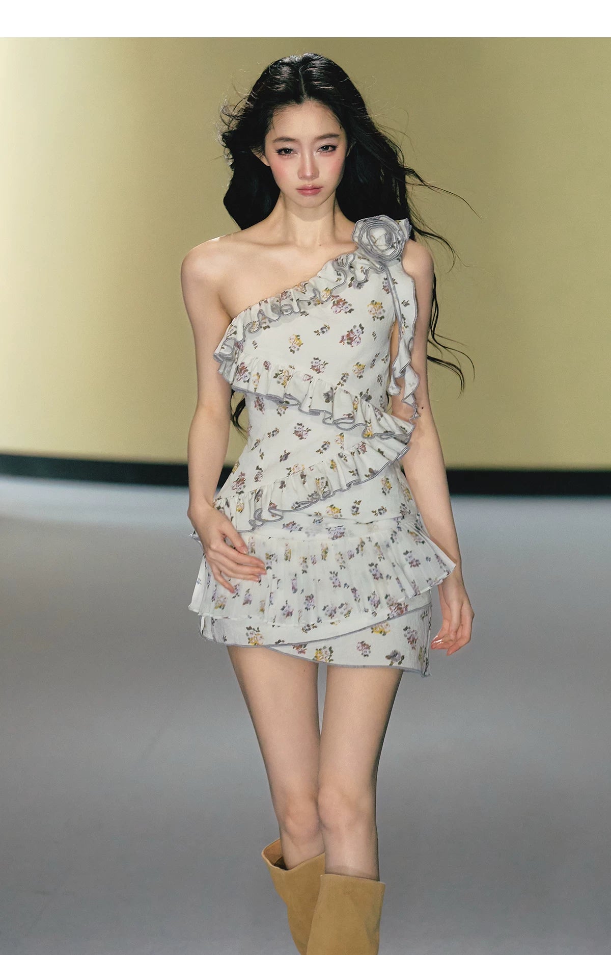 Wild Rose One-Shoulder Floral Top &amp; Layered Mini Skirt Set