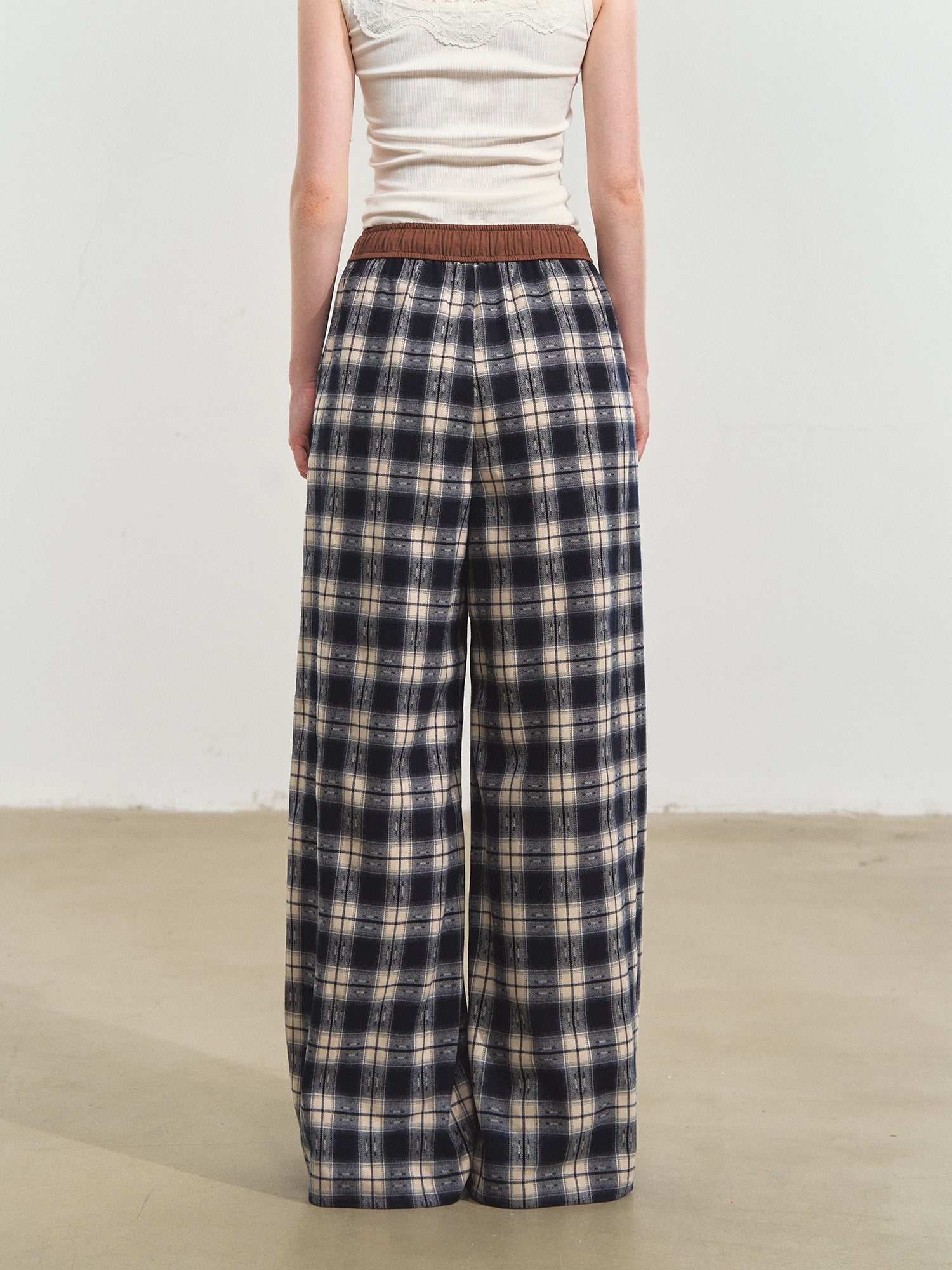 Lazy Plaid Wide-Leg Casual Pants - CHINASQUAD