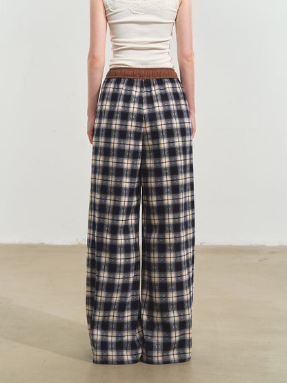 Lazy Plaid Wide-Leg Casual Pants - CHINASQUAD
