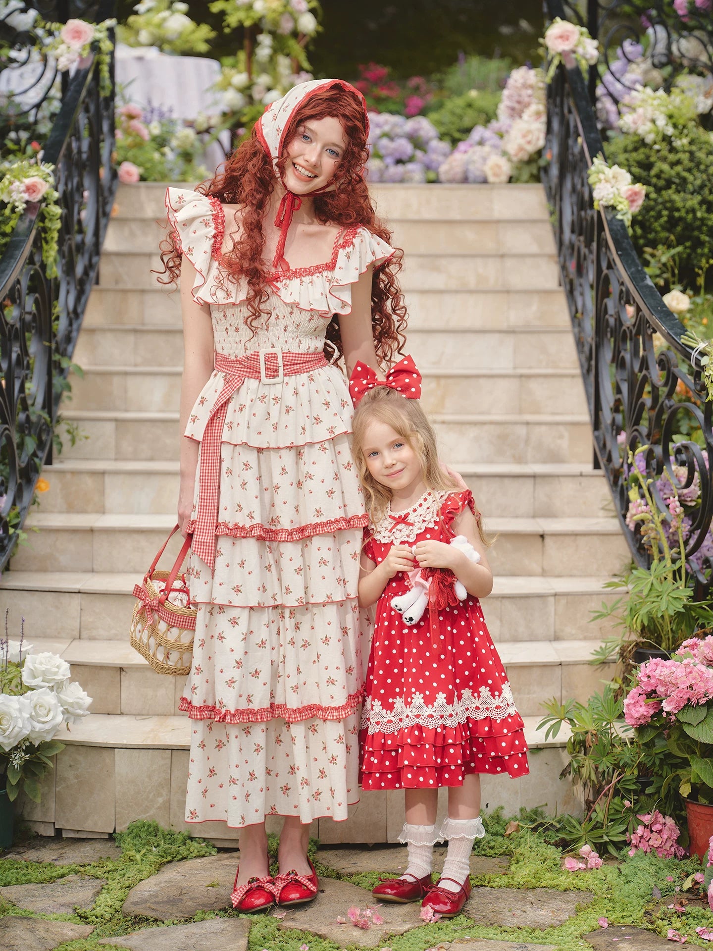 French Pastoral Floral Tiered Maxi Dress