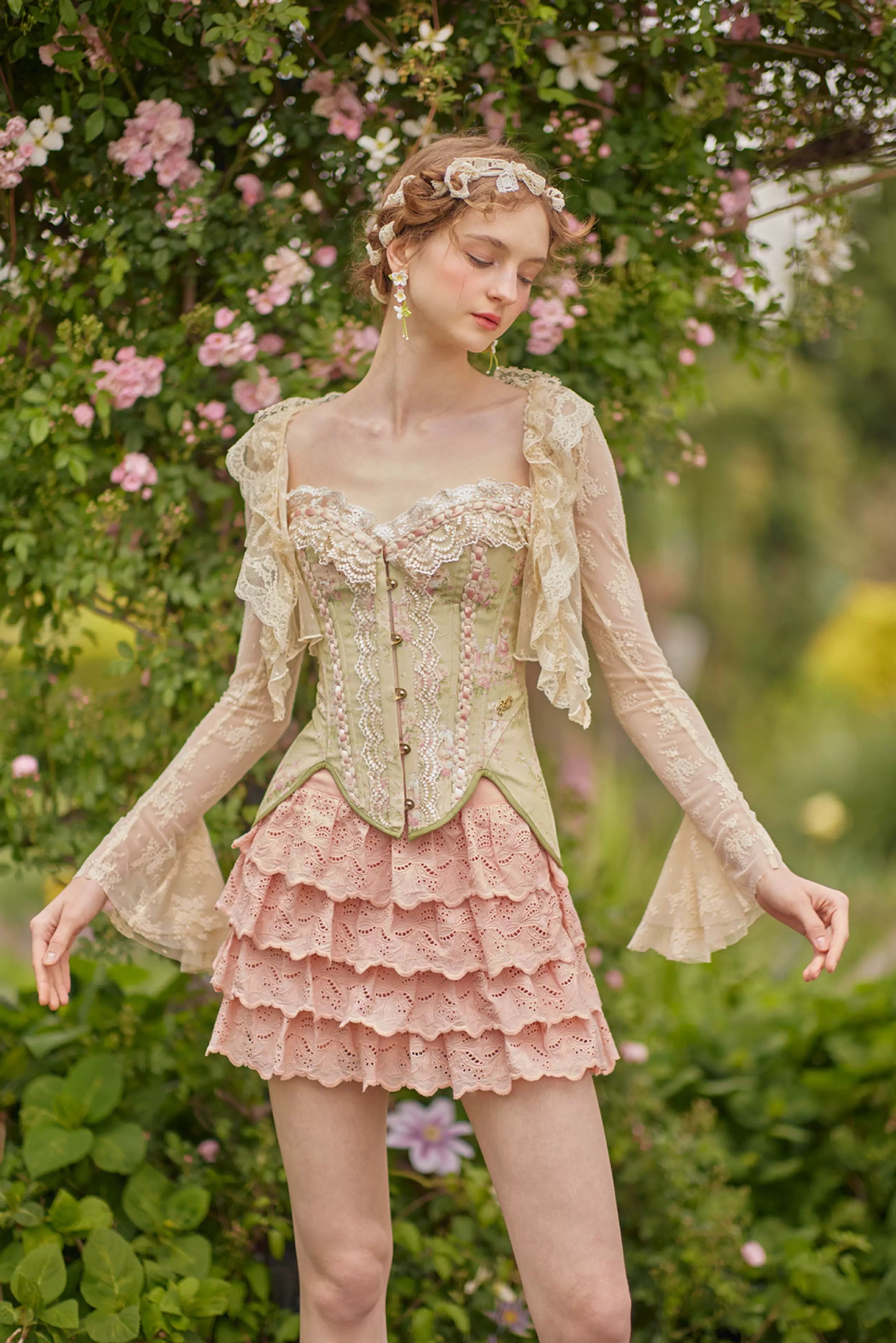 Vintage Layered Cutout Mini Skirt